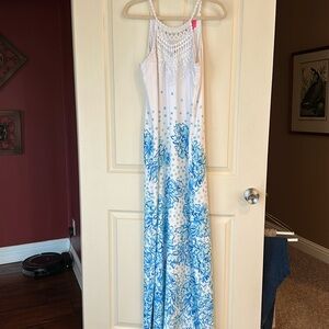 Lilly Pulitzer maxi dress very long.  Size 4 excellent condition